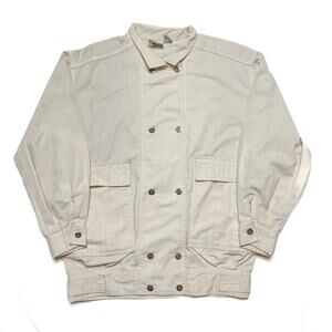 Dash Vintage Cargo Jacket Cream Double Breasted Women's M Long Sleeve 80s